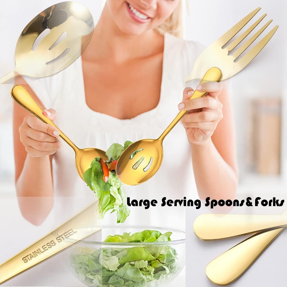 11 PCS Serving Utensils, Large Stainless Steel Spoons Forks Tongs, Pie Server, Great for Hostess Buffet Catering Banquet Party, Silver