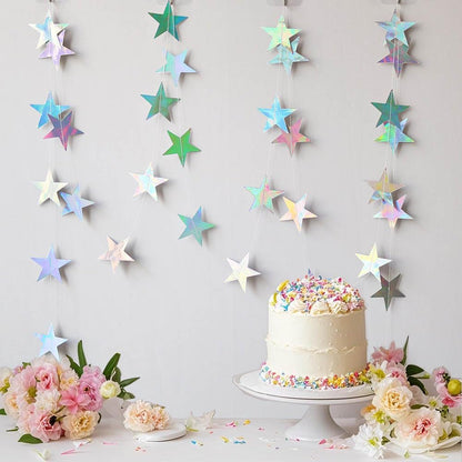 Iridescent Shining Star Hanging Garland Iridescent Hanging Sparkling Star Streamer Glitter Bunting Banner Twinkle Backdrop for Wedding Baby Shower Birthday Christmas Decorations 40 Feet