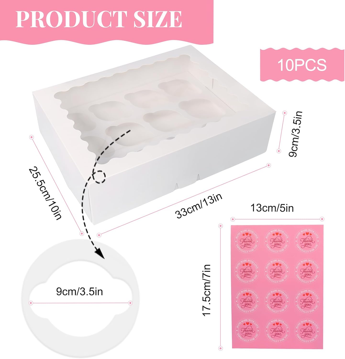 Cupcake Boxes 10 PCS, 12 Count Cupcake Containers with Window and Inserts, Quality Cupcakes Holder White Bakery Boxes Holding Dessert/Pastry, Cupcake Carrier for Birthday Party Bakery Supplies