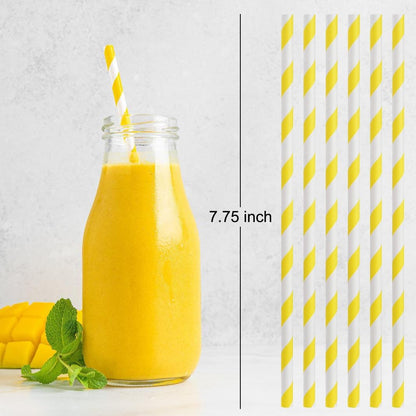 ALINK 100 White and Gold Striped Paper Straws, Biodegradable Disposable Drinking Straws for Birthday, Bridal/Baby Shower, Christmas, New Year, Party Decoration Supplies