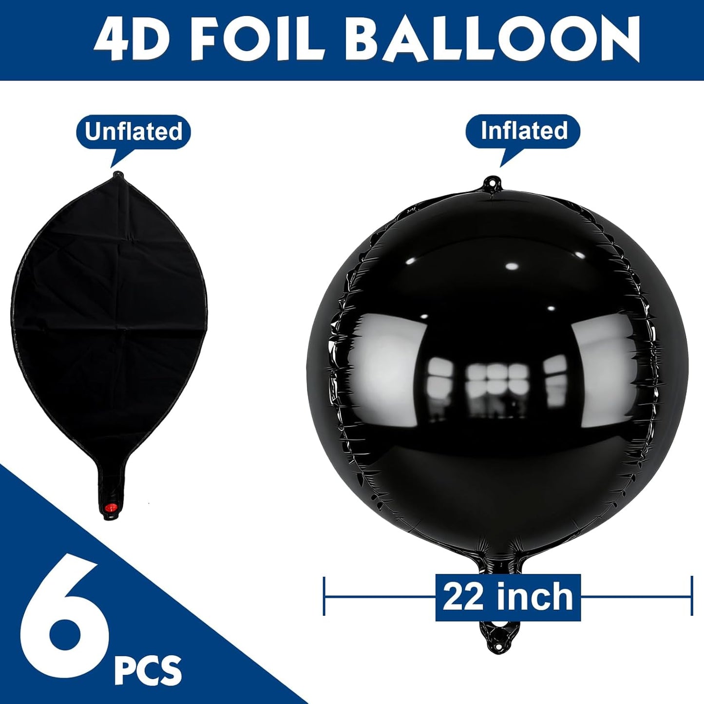 Metallic Gold Round Foil Balloons, 22" Large 4D Sphere Mylar Ball Balloons 6PCS, for Graduation Prom Birthday Wedding Anniversary Disco Party Decorations