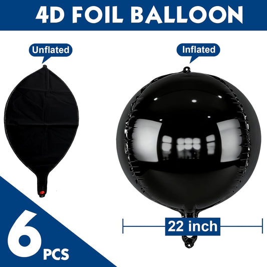 Metallic Gold Round Foil Balloons, 22" Large 4D Sphere Mylar Ball Balloons 6PCS, for Graduation Prom Birthday Wedding Anniversary Disco Party Decorations