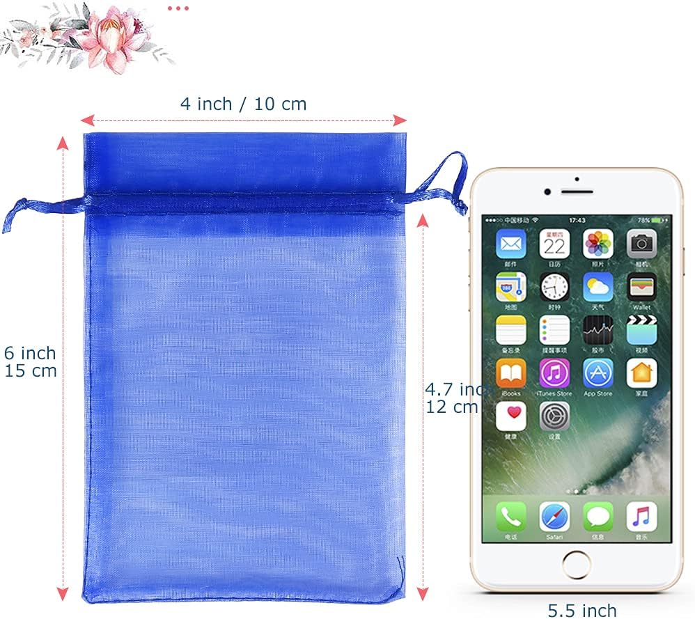 HRX Package 100pcs White Organza Bags, 4x6 inch Mesh Bags Drawstring Gift Bags Jewelry Pouches for Candy Wedding Favors Christmas