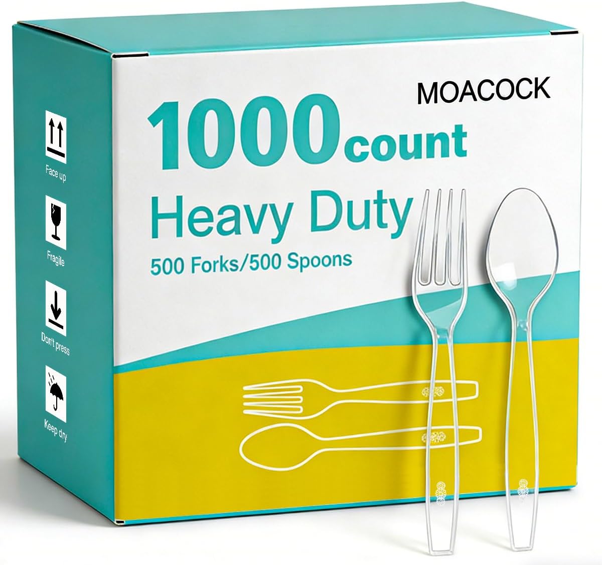 MOACOCK 100 Count Plastic Silverware, Heavy Weight Plastic Forks Spoons Disposable Utensils Cutlery Set for Wedding Party Supplies Everyday Use