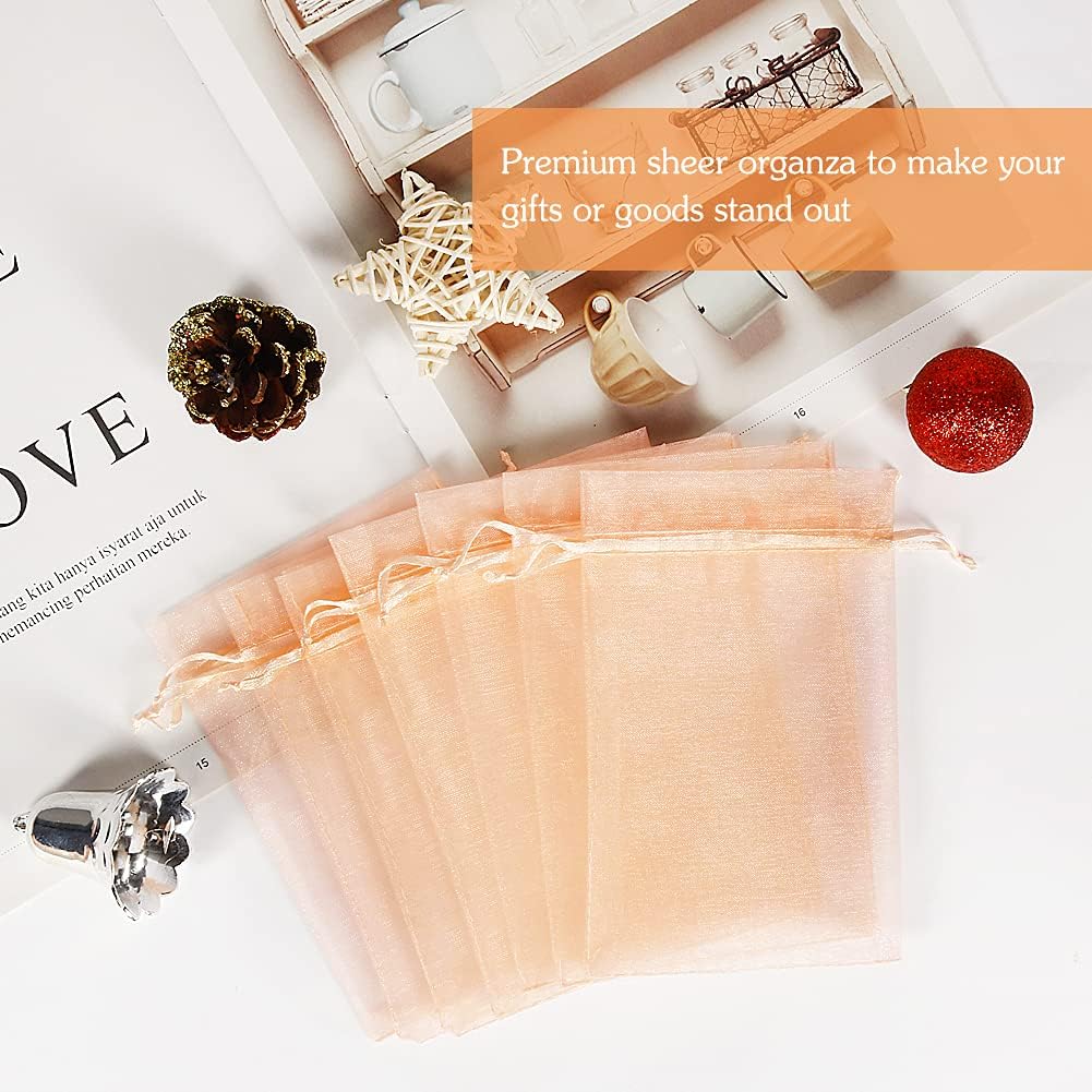 HRX Package 100pcs White Organza Bags, 4x6 inch Mesh Bags Drawstring Gift Bags Jewelry Pouches for Candy Wedding Favors Christmas