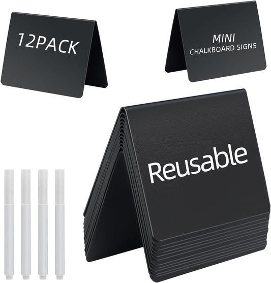 Mini Chalkboard Signs, 12 Pack 4"x3" Food Signs Tags for Display, Reusable Tabletop Small Chalkboard Signs for Chalk Signs for Food Party Buffet Wedding Bakery