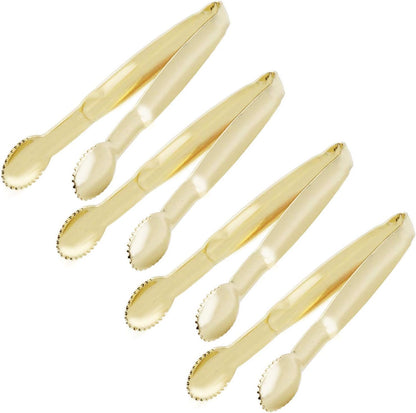 5.75" Mini Appetizer Tongs Set, Tiny Stainless Steel Small Tongs for Serving, Tea Party, Coffee Bar, Desserts, Set of 4 (Gold)