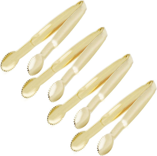 5.75" Mini Appetizer Tongs Set, Tiny Stainless Steel Small Tongs for Serving, Tea Party, Coffee Bar, Desserts, Set of 4 (Gold)