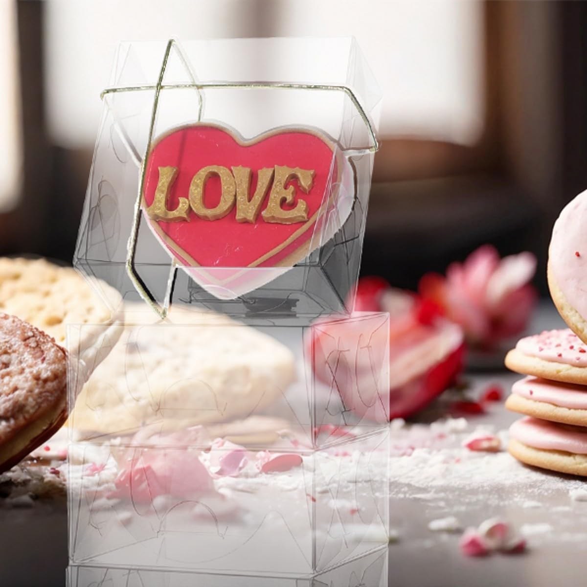 RomanticBaking 3 ¼" x 3 ¼" x 1 ½" 50PCS Chocolate Truffle Boxes for 4，Cookies Boxes Mini Bakery Boxes with Window for Brownie,Soap,Donut