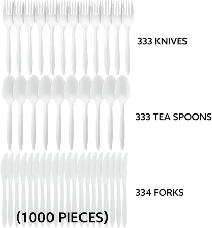 Plasticpro Cutlery Plastic Combo Sets Medium Weight Disposable Silverware White (1000 Count)