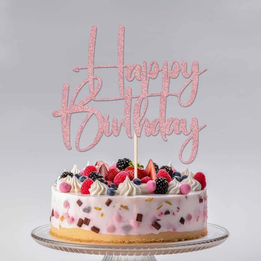 Happy Birthday Cake Topper,black Glitter Cake Pick Bunting Decor for Anniversary Birthday Party Cake Decorations Supplies