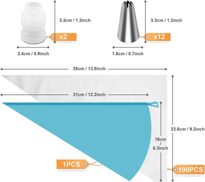 Tamodan Piping Bags 100PCS & 16 Inches Tipless Piping Bags, Extra Thick Pastry Bags Disposable, Non-Slip Icing Piping Bags Disposable Design, Cake Decoration.