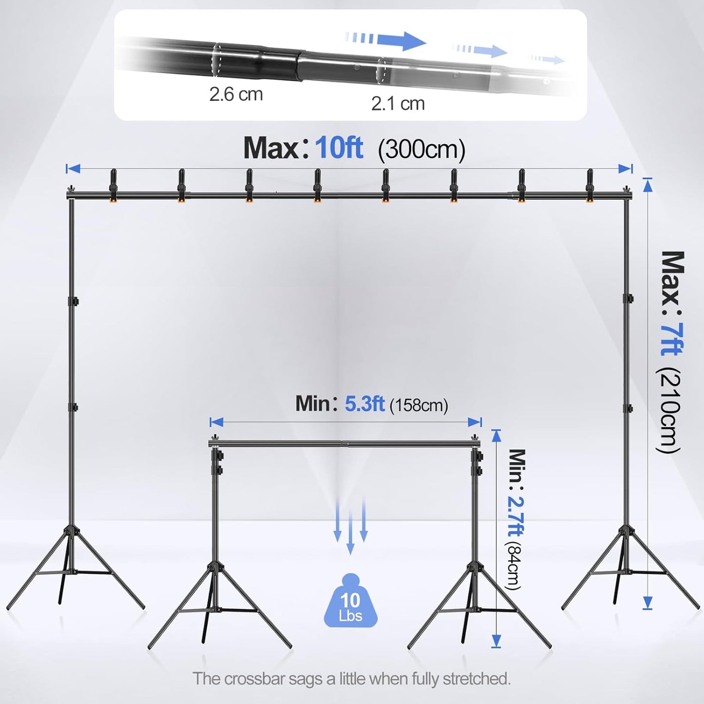 EMART Backdrop Stand 10x7ft(WxH) Photo Studio Adjustable Background Stand Support kit with 2 Crossbars, 8 Clamps, 2 Sandbags and Carry Bag for Parties, Events Decoration, Wedding, Photography -White