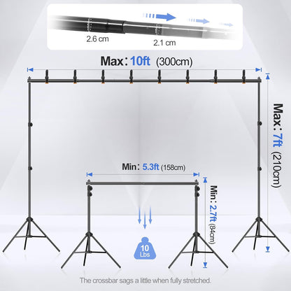 EMART Backdrop Stand 10x7ft(WxH) Photo Studio Adjustable Background Stand Support kit with 2 Crossbars, 8 Clamps, 2 Sandbags and Carry Bag for Parties, Events Decoration, Wedding, Photography -White