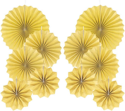Party Hanging Paper Fans Decorations Set, Gold Round Paper Fan Ceiling Party Decoration Suppiles,Set of 10