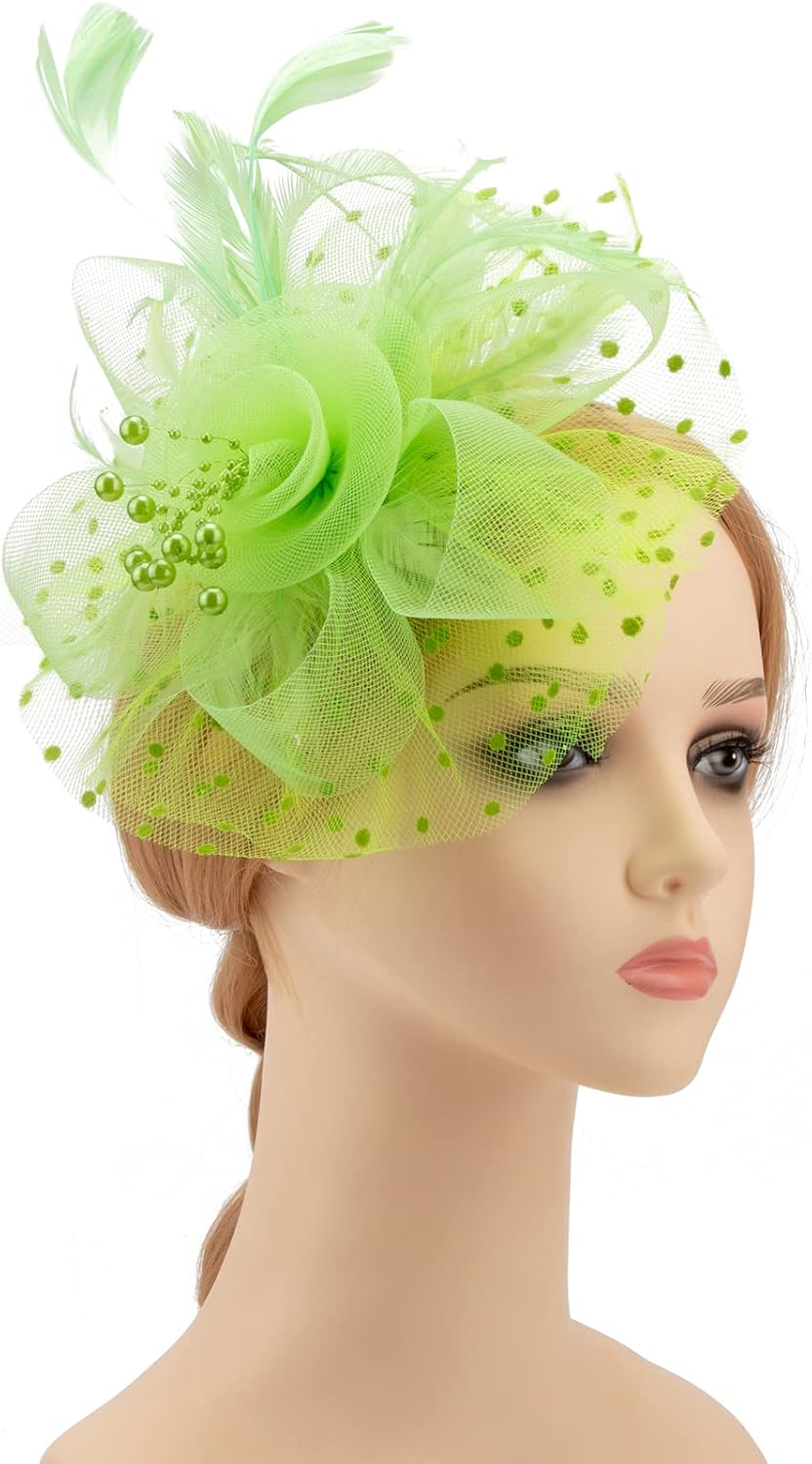 DRESHOW Fascinators Hat Flower Mesh Ribbons Feathers on a Headband and a Clip Tea Party Headwear for Girls and Women - Colors B