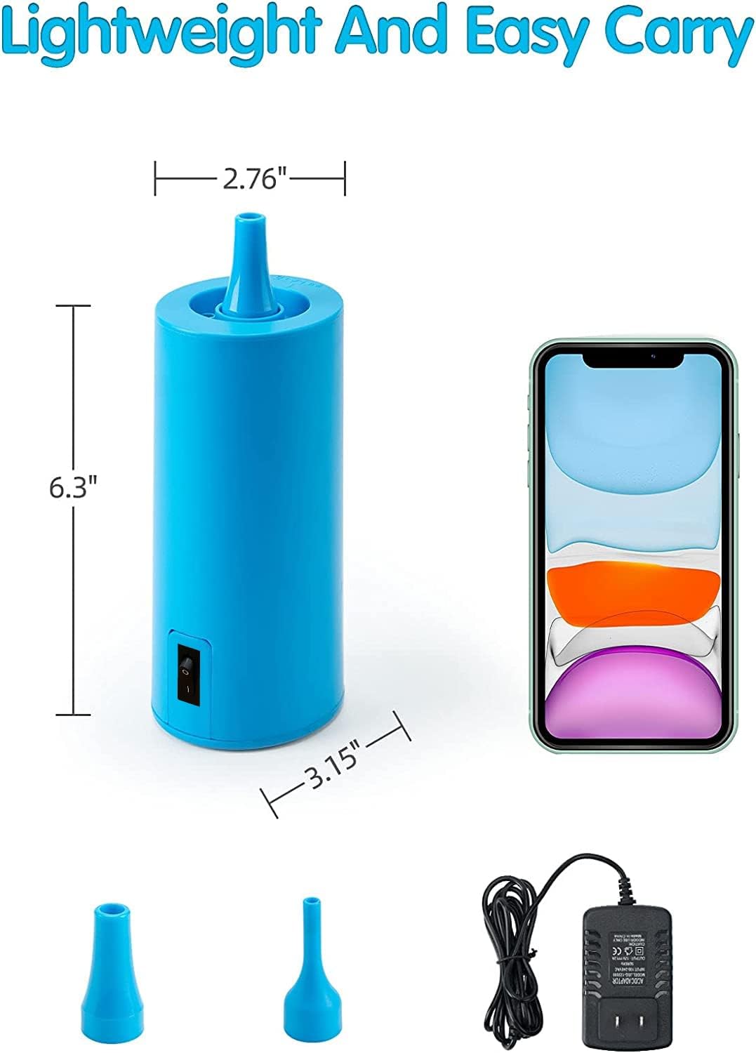 Electric Balloon Air Pump - Portable Inflato Blower for All 260 Balloons, Great for Long Animal Balloon Foil Balloons Inflator Pump for Event & Party Decoration(Sky Blue)