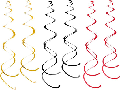 Hanging Swirls Party Streamer Spiral Decorations for Ceiling (30pcs, Black, White, Gold)