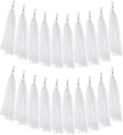 MECCANIXITY 20Pcs Tassel Garland Banner Tissue Paper for Streamers Party Decorations, Valentine's Day Birthday Decor for Women with Rope and Tie Wire (Pink, 14.6Inch)