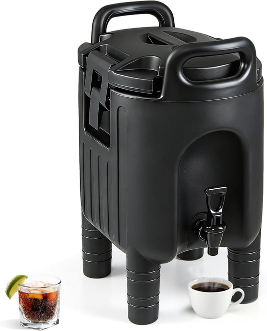 COSTWAY 2.6 Gal Insulated Beverage Dispenser, Commercial Coffee Tea Iced Thermal Drink Server w/Handles, Two-Stage Faucet, Hot and Cold Water Dispenser for Catering, Party & Restaurant, Shop, Event