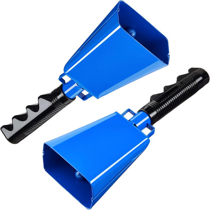 BLUE PANDA Cowbell Noise Maker - 9-Inch, Royal Blue, Pack of 2 - Metal Cowbell Instrument with Ergonomic Handle - Cheering Bell for Stadium Cheers & Celebratory Noise Maker