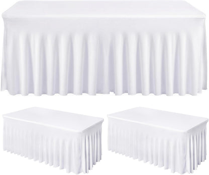 Fixwal Black Spandex Tablecloth for Rectangle Table 6ft, Table Skirt for Folding Table, Table Cover for Party, Show, Wedding and Birthday