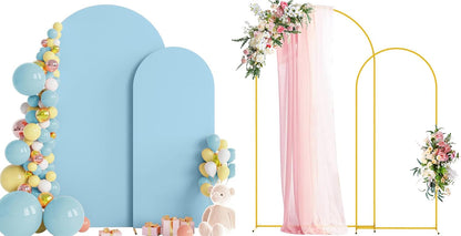 Wokceer Wedding Arch Backdrop Stand and Cover Set of 2 Metal Arch Stand with Arch Cover White 7.2FT, 6FT for Birthday Party Wedding Ceremony Bridal Baby Shower Event Decor