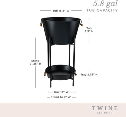 Twine Cheers Beverage Tub, Galvanized Tubs for Entertaining, Drink Buckets for Parties, Large Ice Tub and Gift Basket, Beer Buckets, Cream, 6.3 Gallons Set of 1