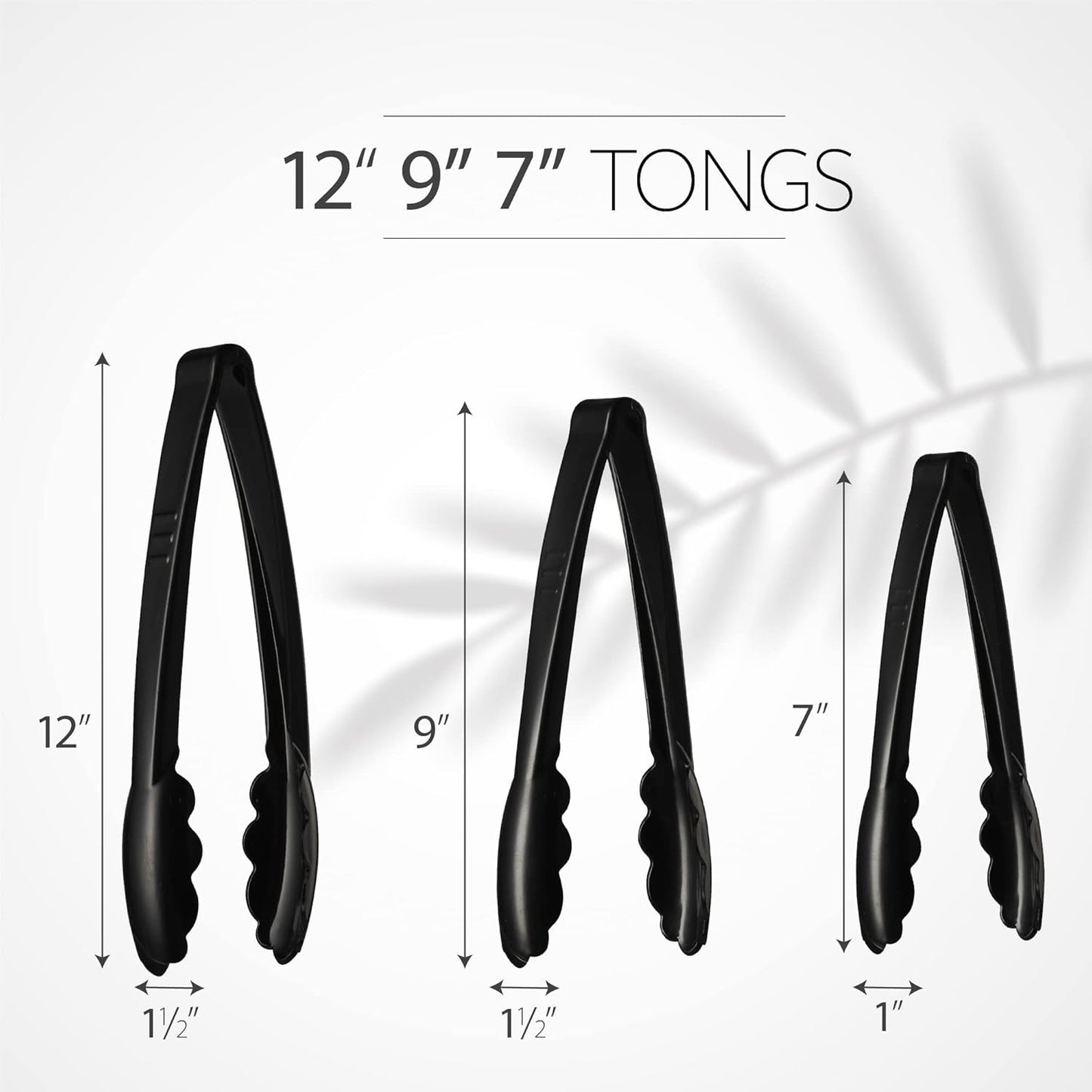 [Black Tongs 7.5'' Inches] Plasticpro 7.5'' Serving Tongs Heavy Duty Reusable Kitchen and BBQ Black Serving Tong for party's, Caterings, Events, Buffet, Weddings, And every Day use Pack of 12