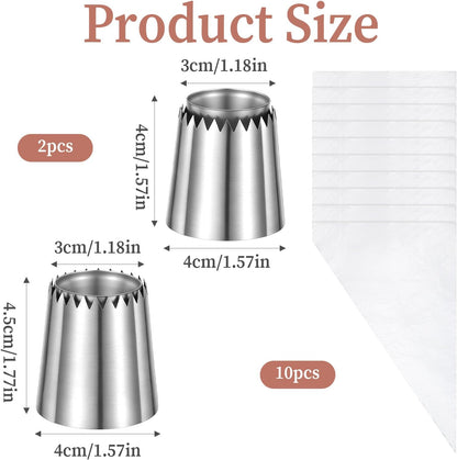 2 PCS Extra Large Piping Tips Stainless Steel Big Grass Piping Tip Cake Decorating Tips for Cupcakes, Cake, Cookie and Decorating