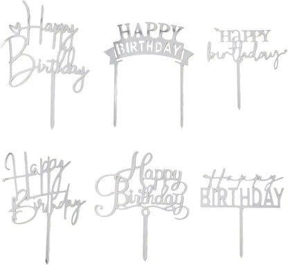 Gold Birthday Cake Topper, 6pcs Acrylic Birthday Cake Toppers Happy Birth Cake Toppers for Decorations Gold Topper for Girls Women's Party Decorations