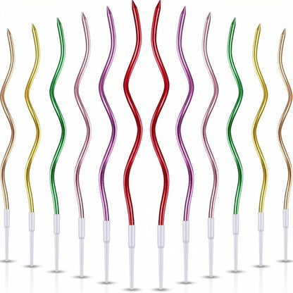 12-Count Spiral Birthday Candles, Long Twisty Gold Party Candles with Candle Holders, Long Burning for Weddings, Birthdays, Party Decorations, Cupcakes, Anniversary and Meetups (Gold)