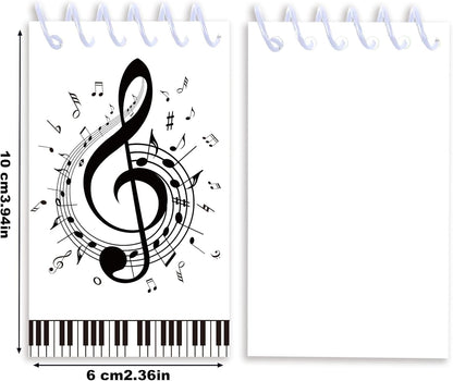 24 Pack Musical Notes Mini Spiral Notebook, Black and White Piano Pocket Notebook for Classroom Students Rewards, 16 Pages Portable Office Meeting Supplies