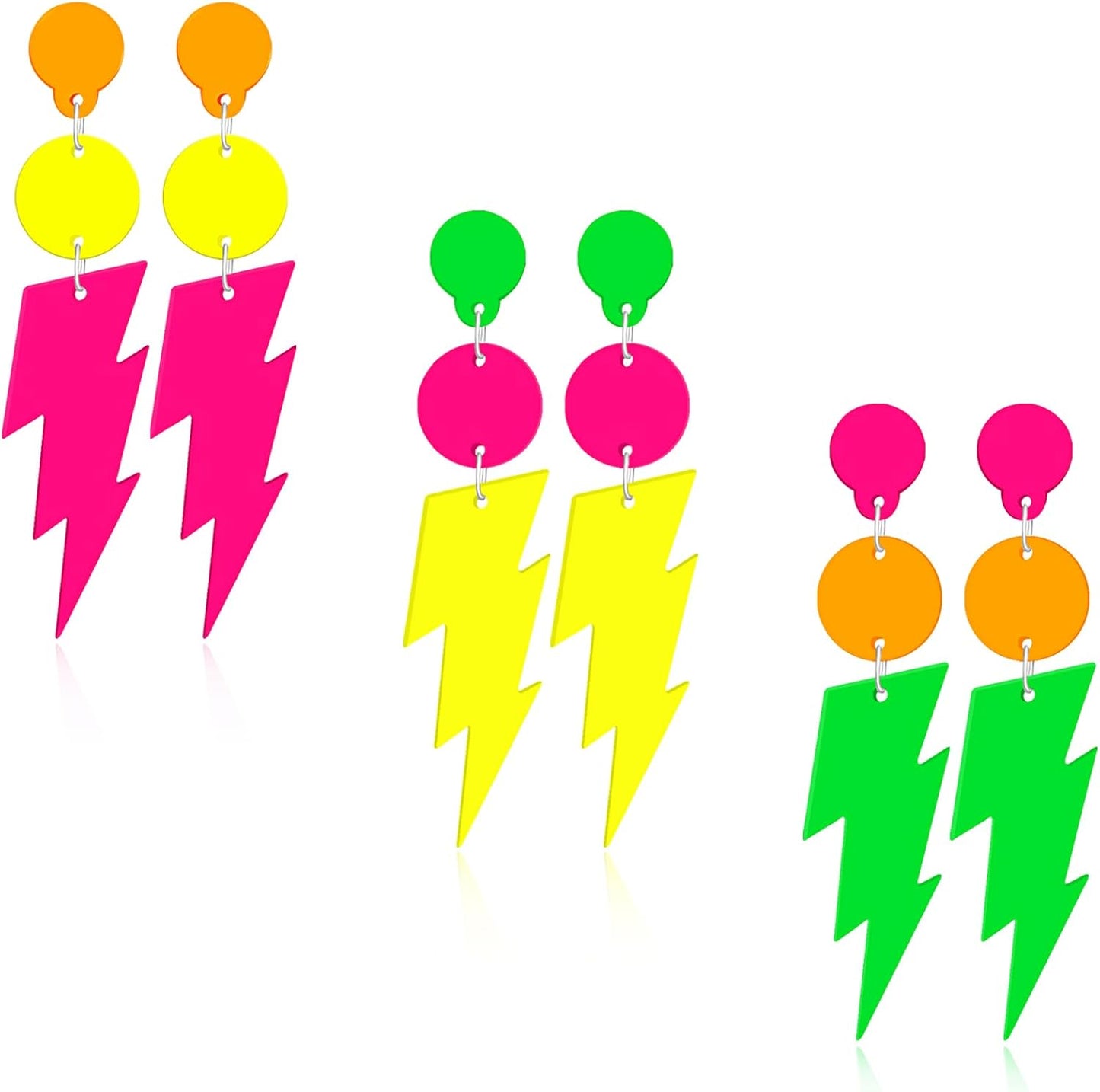 80s 90s Earrings for Women Colorful Lightning Acrylic Drop Earrings Neon Earrings Bulk for 80's 90's Outfit Glow Party Halloween 80s Accessories Jewelry