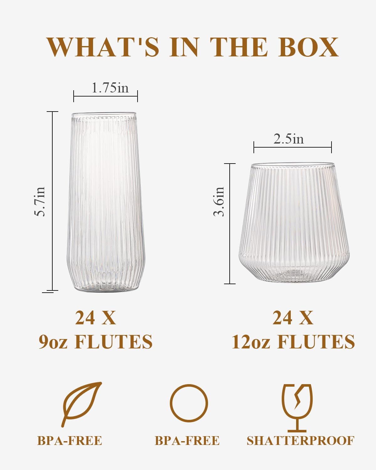 BESTSTAR 48 Pack Disposable Ribbed Origami Ripple Plastic Glasses Set - 24 9 OZ Stemless Champagne Flutes & 24 12OZ Cups, BPA-Free Shatterproof Clear Drinkware for Weddings, Parties & Events (Clear)