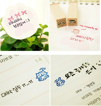 Diary Stamp Set,Wooden Rubber Signet for Children DIY Scrapbooking Card Making(25pcs,Happy Life)