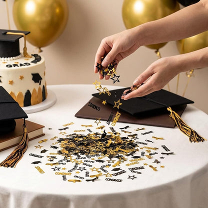 Gold and Black Graduation Confetti 2026, 1000 Pcs Congrats Grad Confetti Class of 2026 Party Table Centerpiece for 2026 Graduation Party Decorations