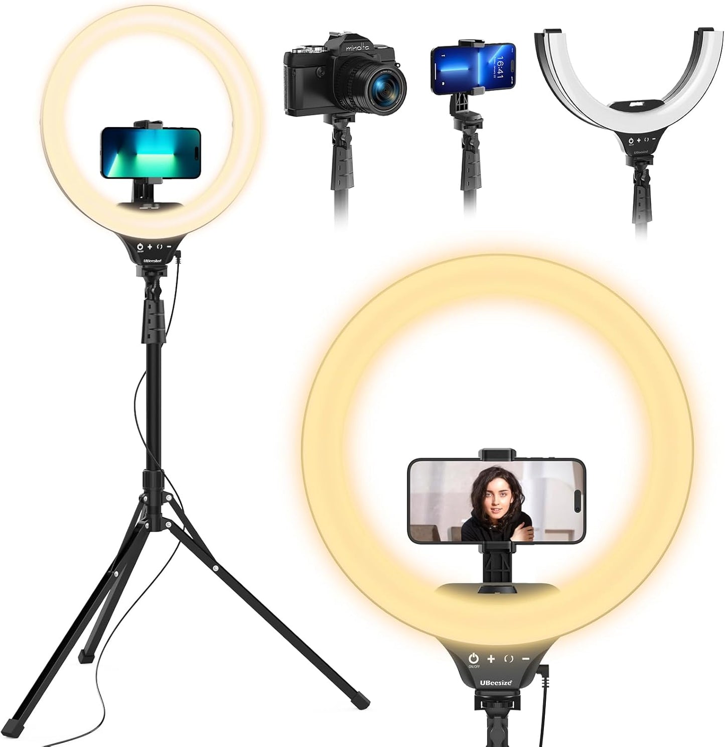UBeesize 12'' LED Ring Light with 62'' Tripod Stand, Selfie Ring Light for Video Recording, Live Streaming, TikTok & YouTube, Compatible with iPhone & Android (Black)