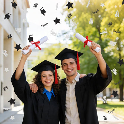 Black Gold Graduation Confetti Class of 2026 Black Graduation Cap, 200Pcs Glitter Stars Confetti Sprinkles, Table Congrats Grad Confetti for Graduation Party Table Decorations