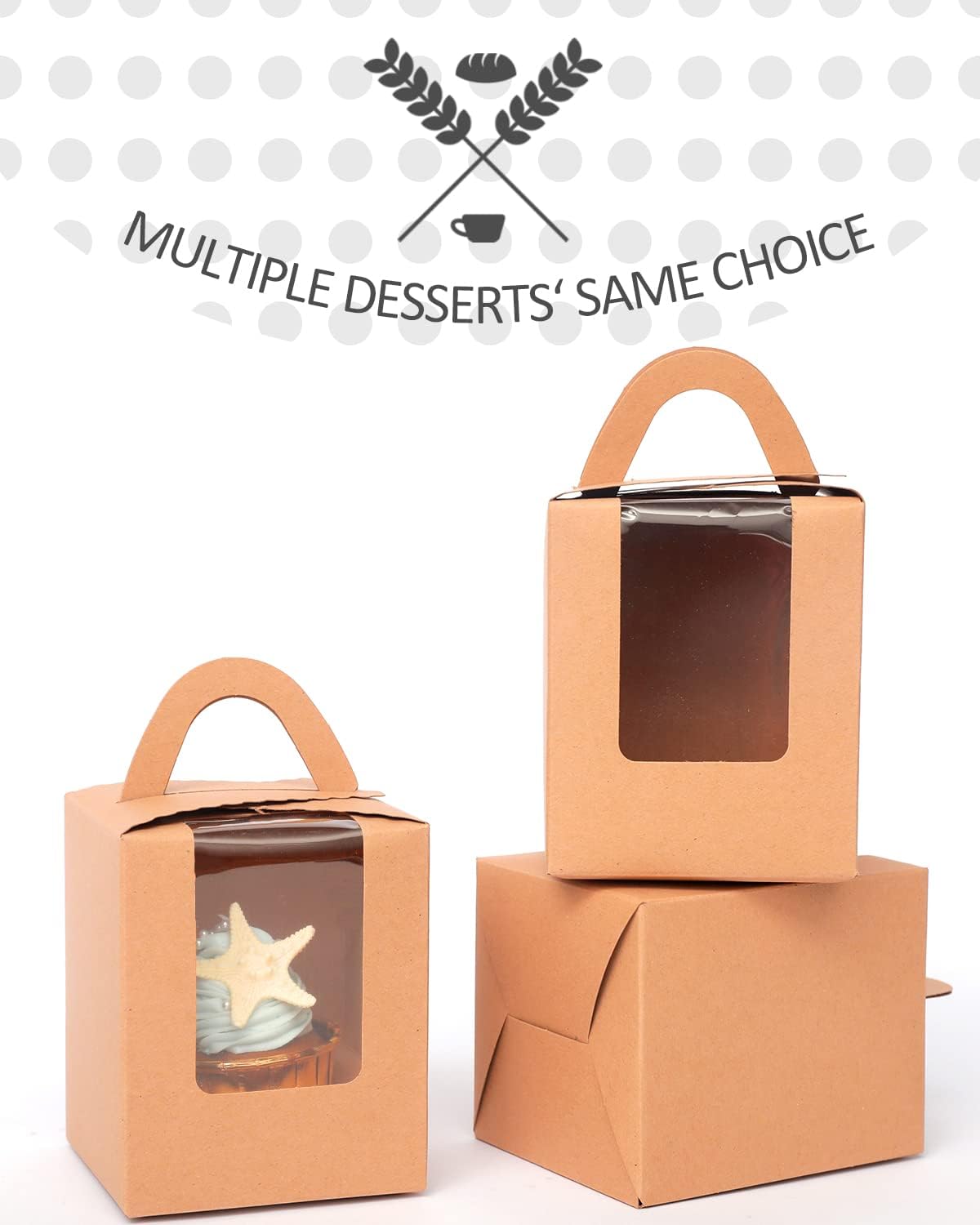 qiqee 60pcs Cupcake Boxes Individual Disposable White Single Box with Window 3.6 * 3.6 * 4.3inch Cupcake Containers/Holders