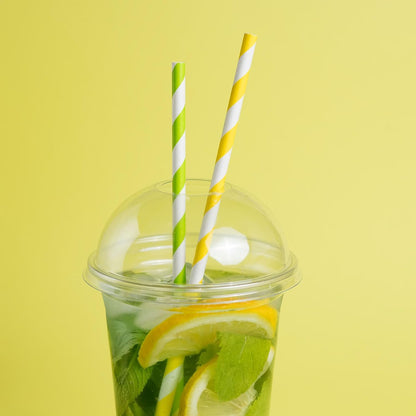 PakTalk 100 Pack Red Straws, Disposable Red and White Biodegradable Paper Striped Straws for Cocktail, Milkshake, Coffee, Lemonade (0.24" x 7.75")