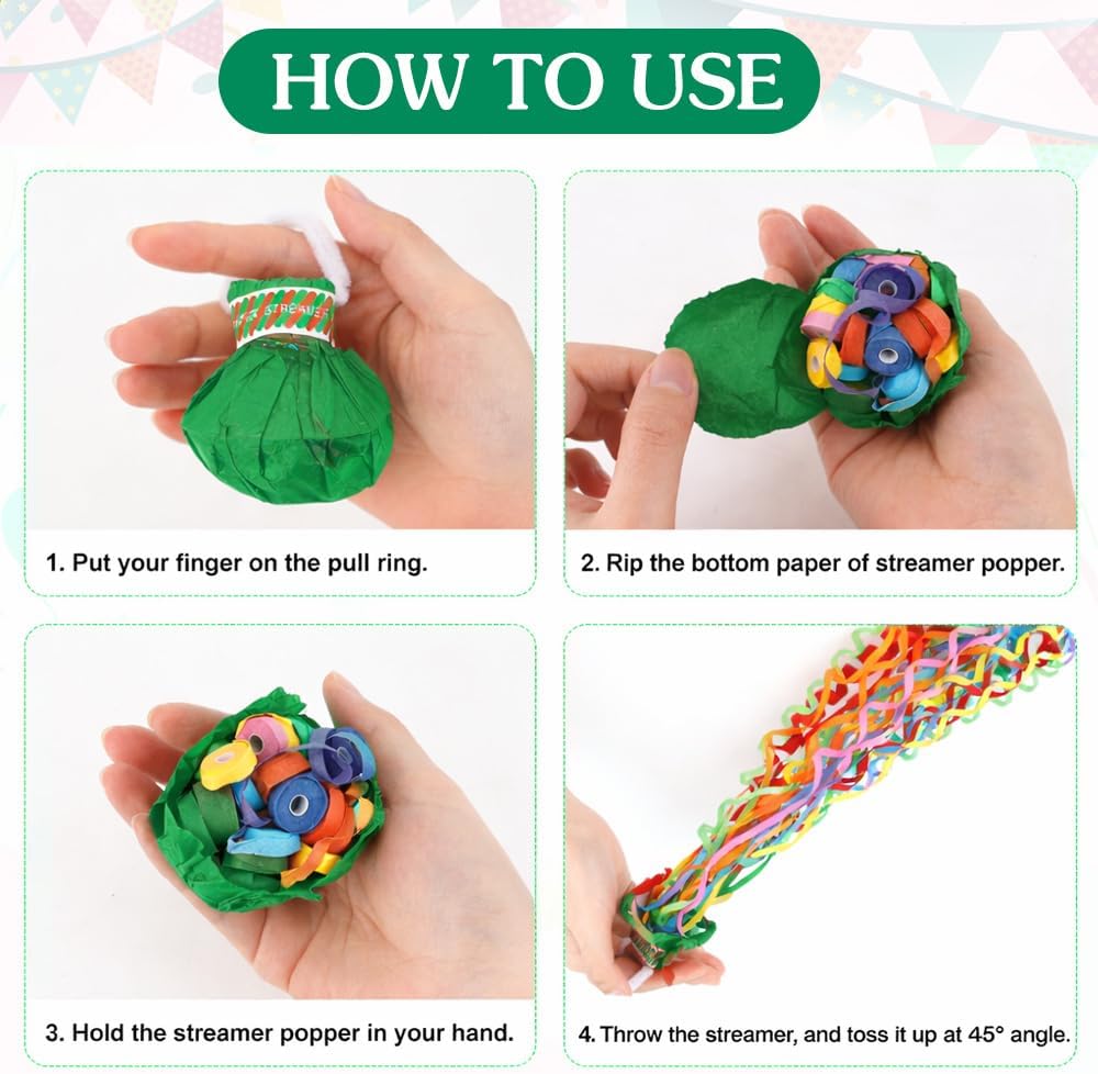 No Mess Streamers,16 Pack Hand Throw Streamers Colorful Party Streamer Poppers No Mess Confetti Poppers Party Poppers for Graduation Birthday Wedding Retirement Celebrations Baby Shower Party Favors