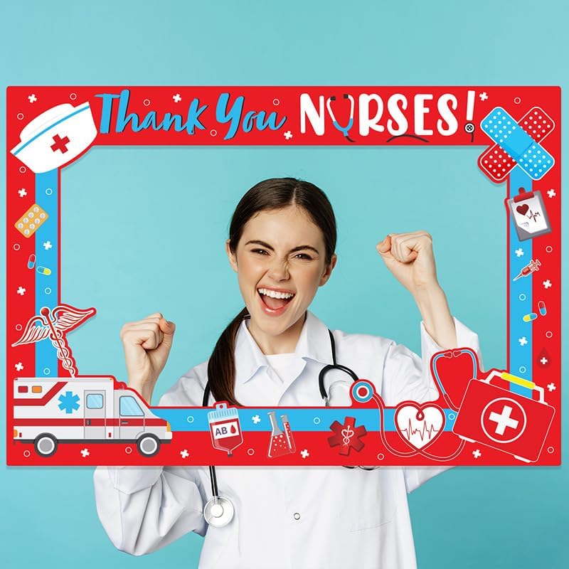 Thank You Nurses Photo Props Frame Nurse Week Photo Booth Props for Selfie Group Photo Nurse Week Party Decorations Supplies