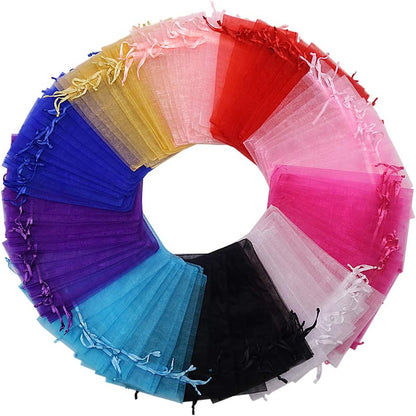 HRX Package 100pcs White Organza Bags, 4x6 inch Mesh Bags Drawstring Gift Bags Jewelry Pouches for Candy Wedding Favors Christmas