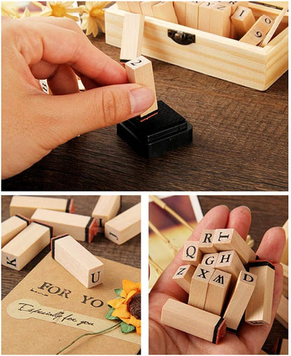 Diary Stamp Set,Wooden Rubber Signet for Children DIY Scrapbooking Card Making(25pcs,Happy Life)