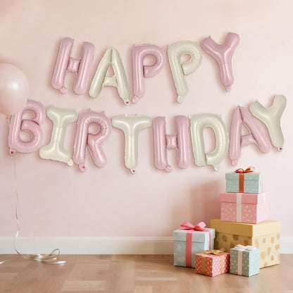 Happy Birthday Balloons Banner, Foil Balloon Personalized Name Letters Balloons Sign Birthday Party Decorations for Women Men Boys Girls Cream