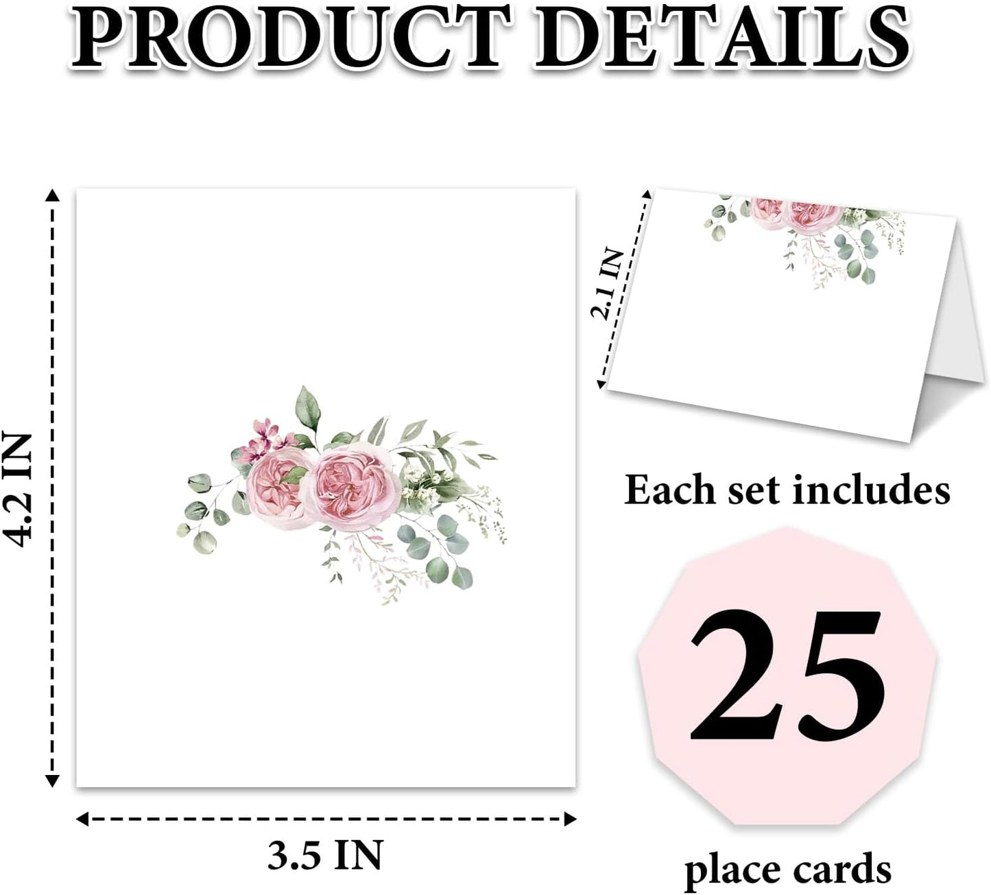 Blue Floral Place Cards for Table Setting, Birthday Baby Shower Folded Tent Cards Wedding Seating Cards for Bridal Shower, Anniversary, Engagement Food Name Card for Party Decoration, 25pcs /A10
