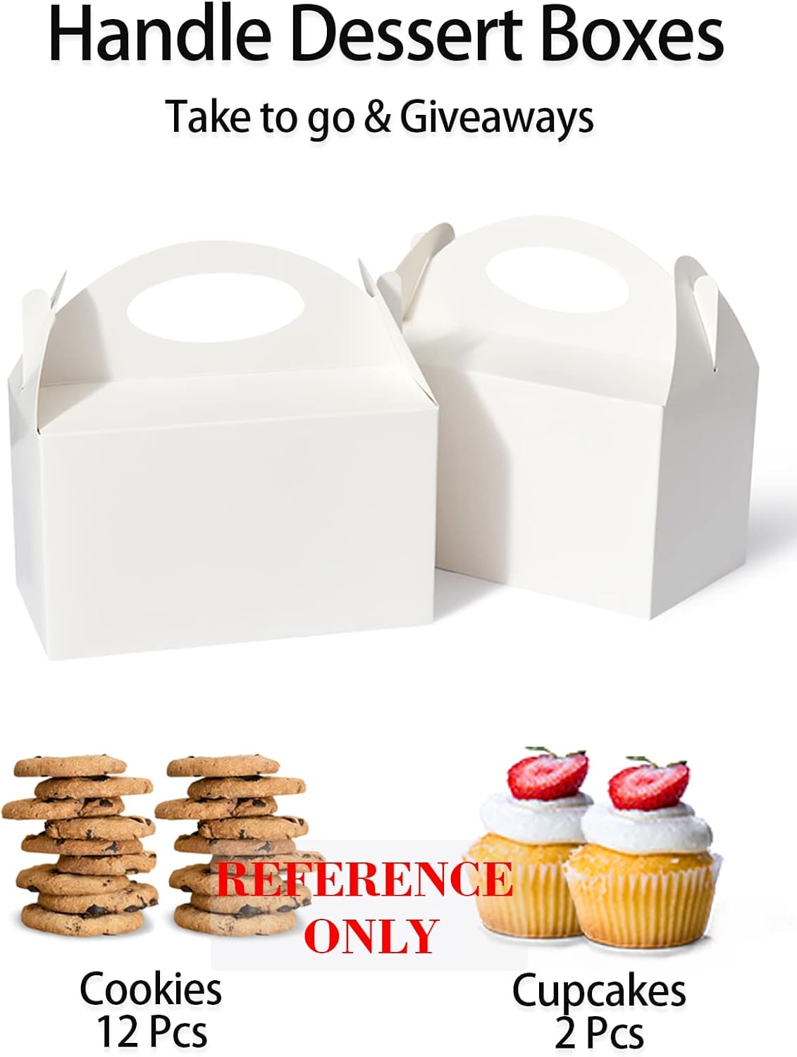 Happyhiram 50 Pcs Party Treat Boxes - White, 6 Inch Candy Boxes with Handle - Paper Cookie Gift & Snack Goodie Bags for Kids Birthday, Baby Shower, Wedding