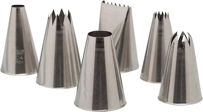 Ateco - 6 Piece Decorating Tube Set, Includes Stainless Steel Tips: 804, 808, 827, 864, 846, 898