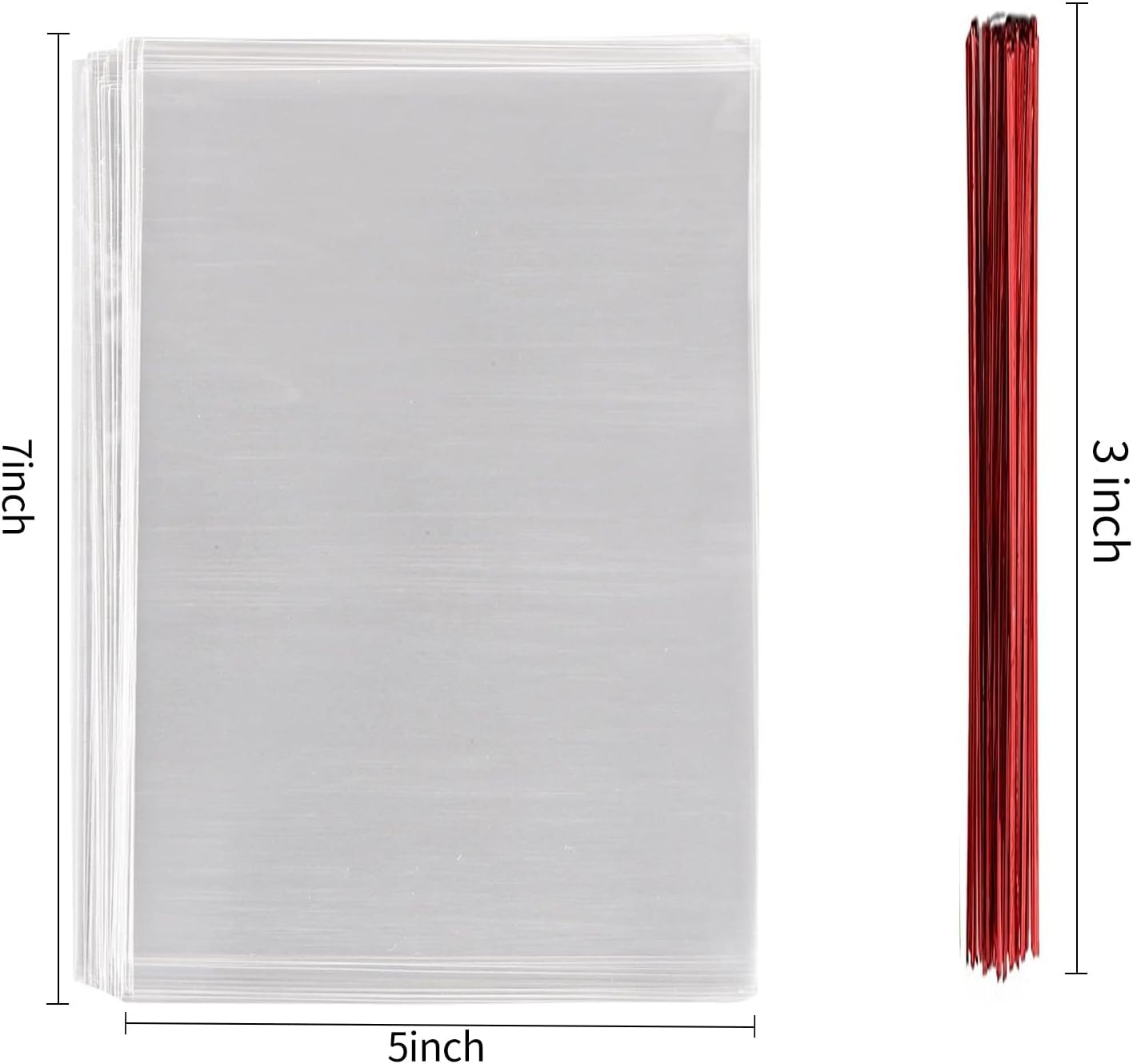 MoloTAR 100 Pcs 10 in x 6 in(1.4mil.) Clear Flat Cello Cellophane Treat Bags Good for Bakery, Cookies, Candies,Dessert with 5 random Twist Ties!